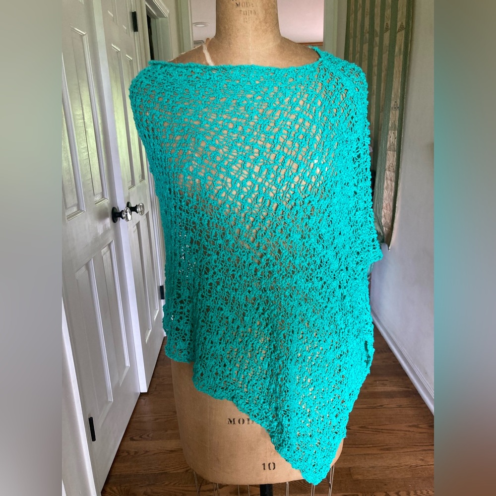NWT Open Weave TEAL Green Short Poncho WEAR MULTIPLE WAYS Swimsuit or Dress … - Picture 2 of 11